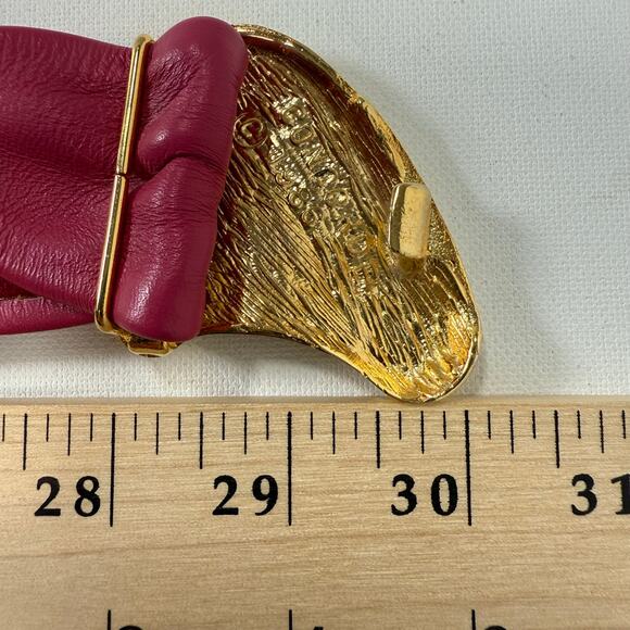 Vintage Stone Mountain Pink Leather Belt w/ Gold Sculptural Clasp 30" USA - Picture 7 of 9
